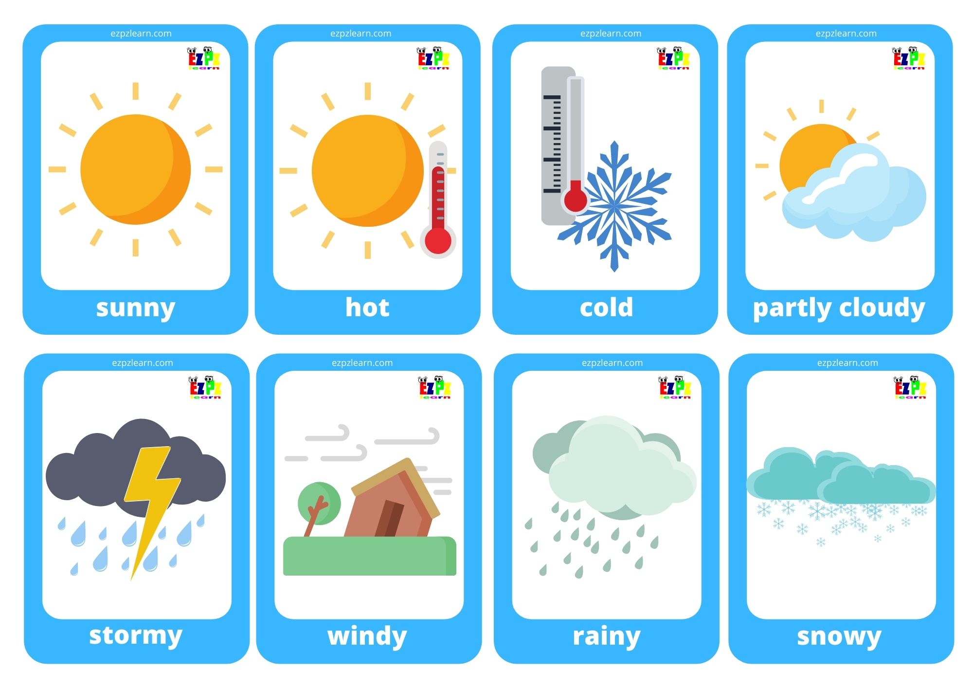 Weather Game Cards / Mini Flashcards - Ezpzlearn.com